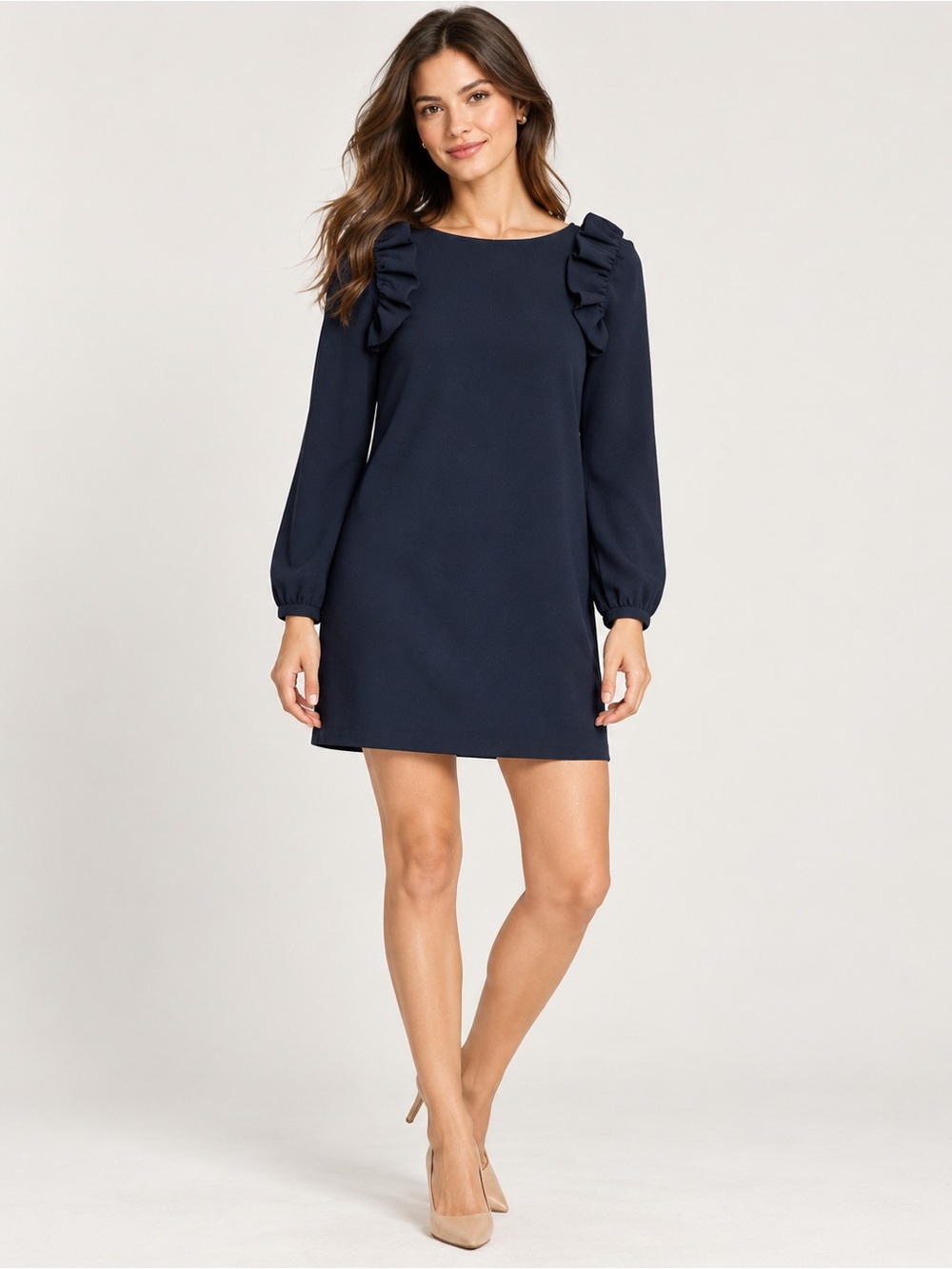 Chelsea28 Navy Ruffle-Shoulder Mini Dress size 4(s)